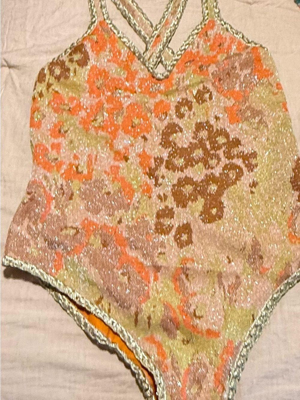 NWT Circus Hotel Shimmery Orange Knit one piece swimsuit size 44 - Picture 11 of 11